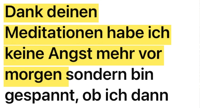 WhatsApp-Nachricht einer Kundin: Dank deinen Meditationen habe ich keine Angst mehr vor morgen.